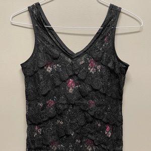 Black floral tank with layered ruffles size xxs